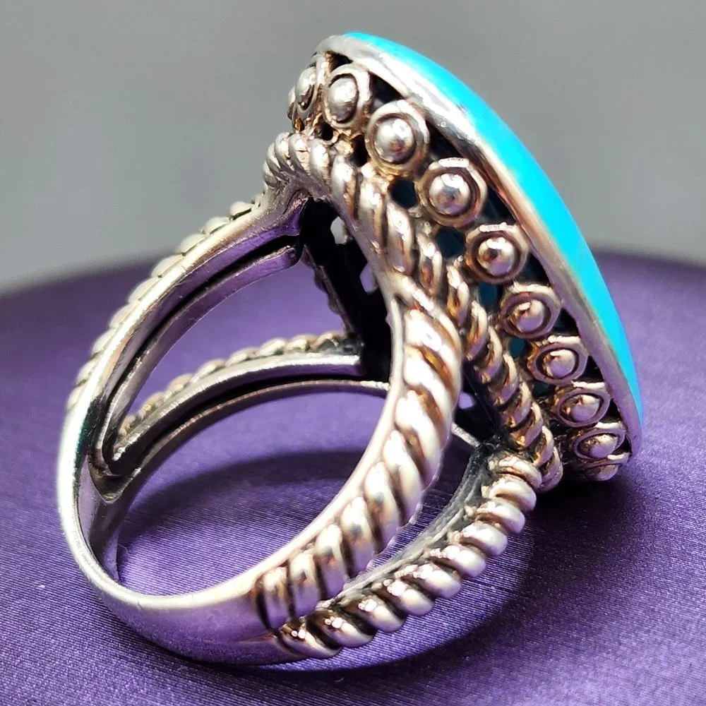 Oval Natural Blue Stone Sterling Silver Quality Statement Ring